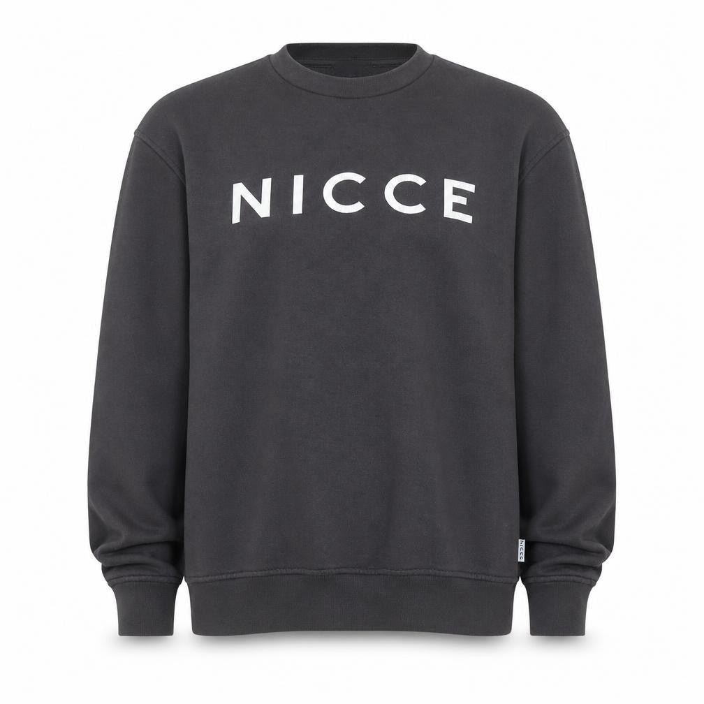 Front view of NICCE women’s black medium pullover sweatshirt cotton blend logo crew neck