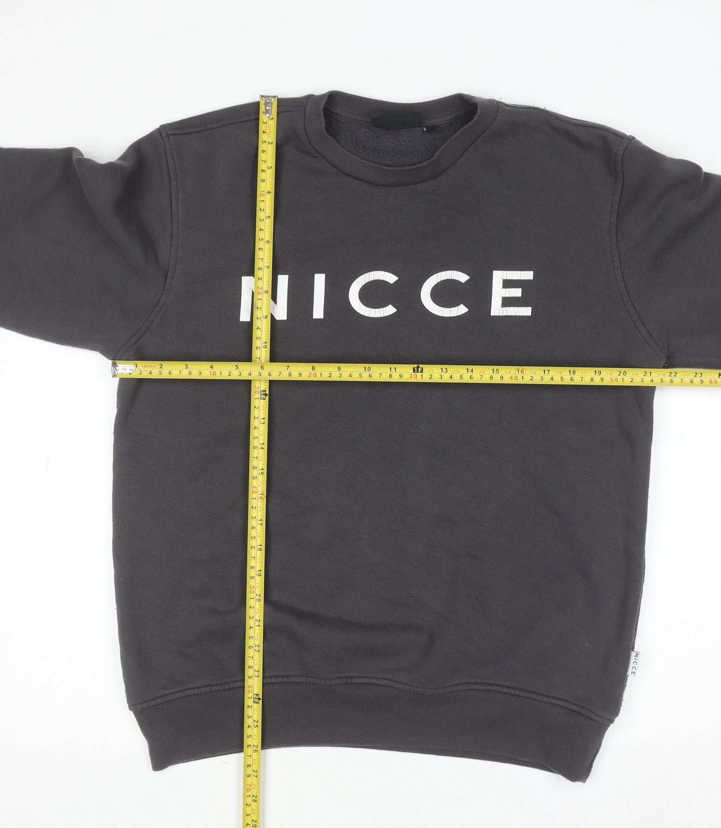 Nicce Womens Black Medium Pullover Sweatshirt Cotton Blend Logo Crew Neck