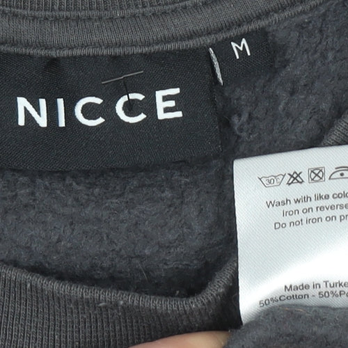 Nicce Womens Black Medium Pullover Sweatshirt Cotton Blend Logo Crew Neck
