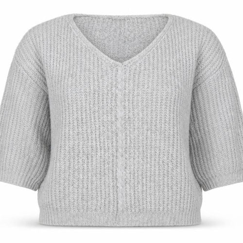 Lakeland Women Grey Chunky-Knit Acrylic V-Neck Pullover Jumper Size S