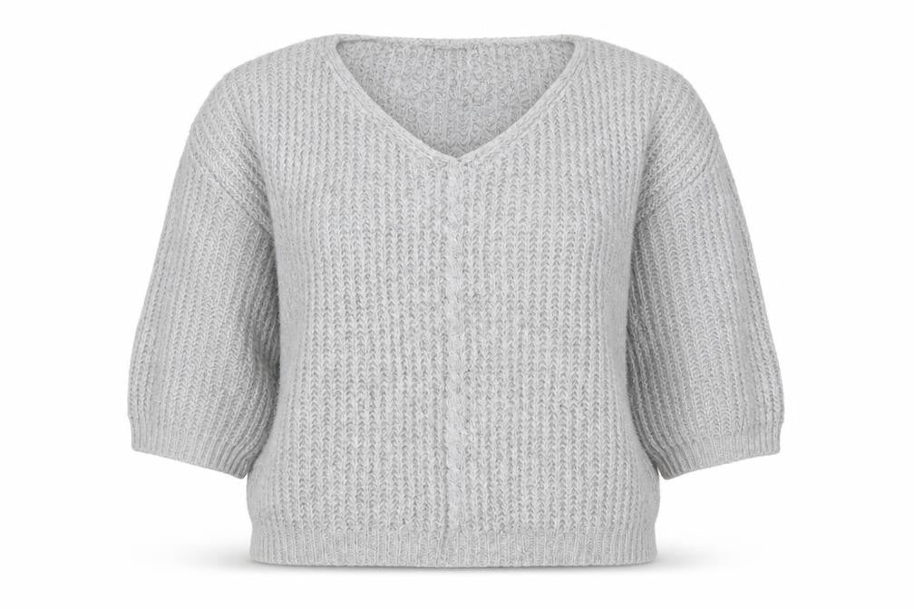 Lakeland Women Grey Chunky-Knit Acrylic V-Neck Pullover Jumper Size S