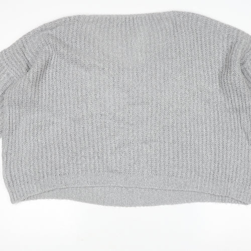 Lakeland Women Grey Chunky-Knit Acrylic V-Neck Pullover Jumper Size S