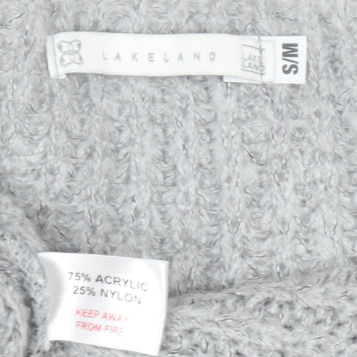 Lakeland Women Grey Chunky-Knit Acrylic V-Neck Pullover Jumper Size S