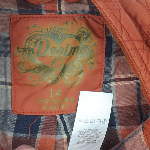 Denim Co Women’s Orange Quilted Jacket Size 14 Casual Mid-Length