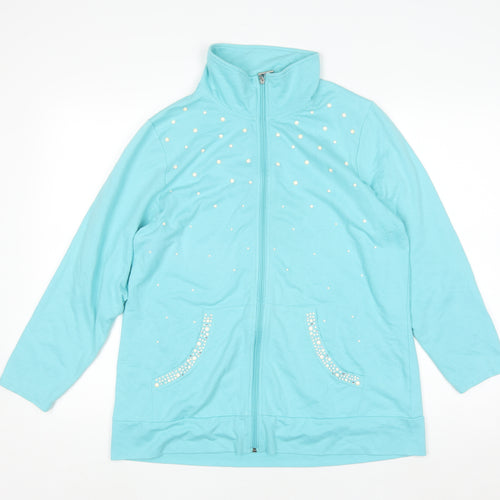 Quacker Factory Women Blue Rhinestone Full Zip Sweatshirt M