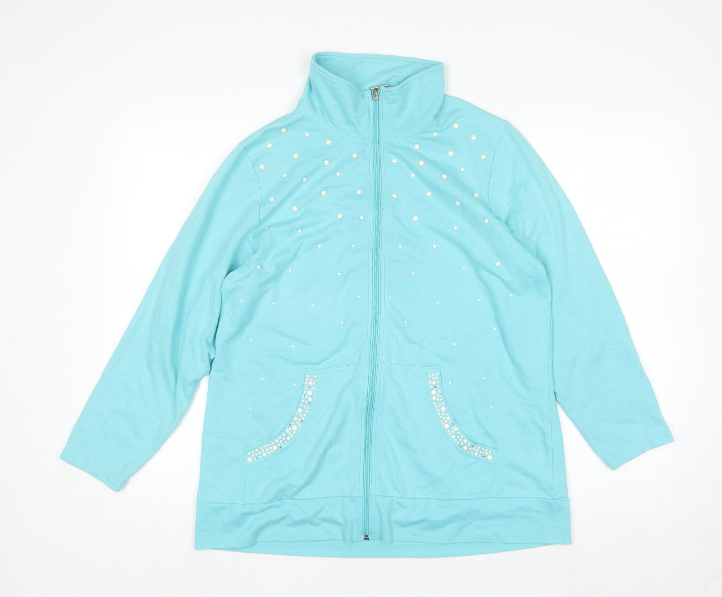 Quacker Factory Women Blue Rhinestone Full Zip Sweatshirt M