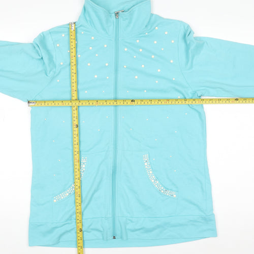 Quacker Factory Women Blue Rhinestone Full Zip Sweatshirt M