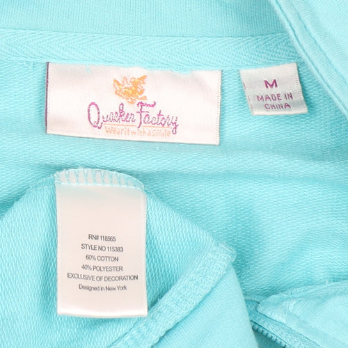 Quacker Factory Women Blue Rhinestone Full Zip Sweatshirt M