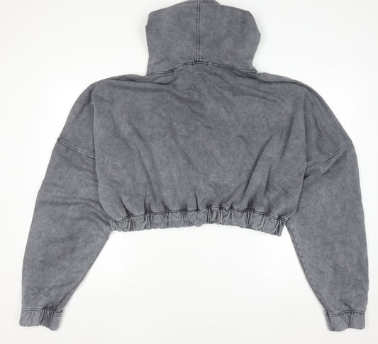 Boohoo Women Grey XL Cropped Full Zip Hoodie 100% Cotton