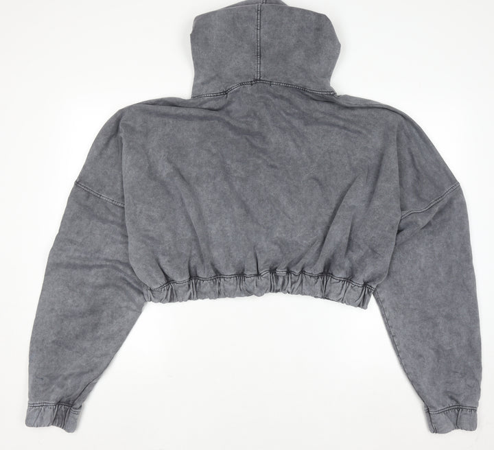 Boohoo Women Grey XL Cropped Full Zip Hoodie 100% Cotton