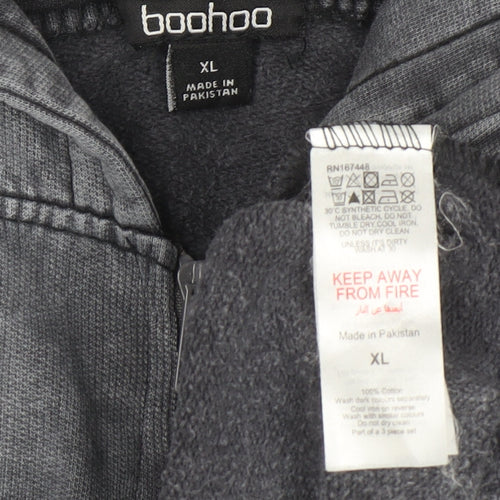Boohoo Women Grey XL Cropped Full Zip Hoodie 100% Cotton