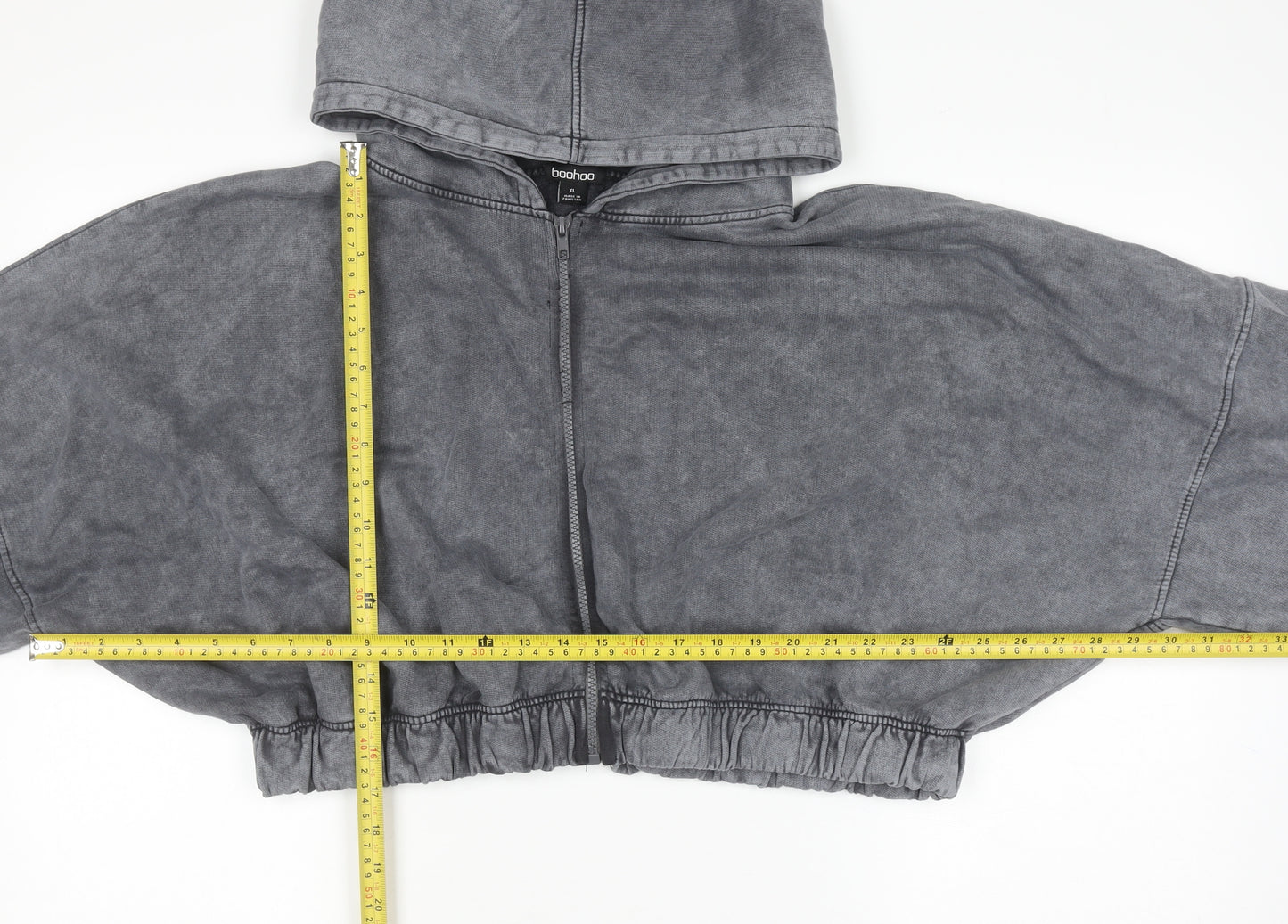 Boohoo Women Grey XL Cropped Full Zip Hoodie 100% Cotton