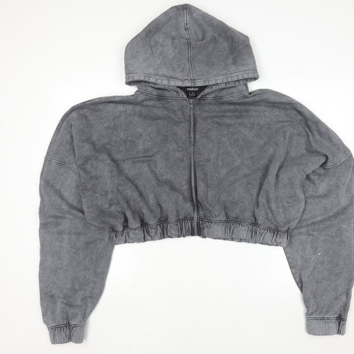 Boohoo Women Grey XL Cropped Full Zip Hoodie 100% Cotton