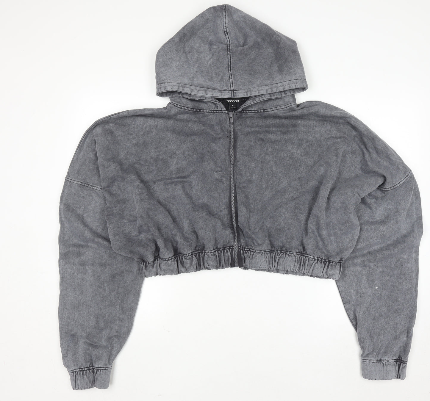 Boohoo Women Grey XL Cropped Full Zip Hoodie 100% Cotton