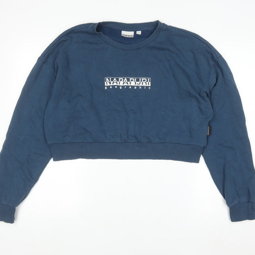 Napapijri Women Blue Medium Crew Neck Pullover Sweatshirt