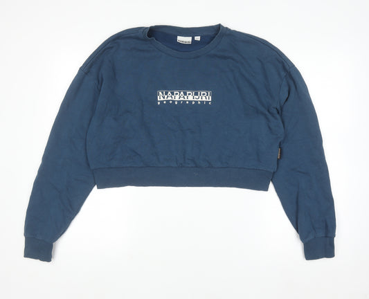 Napapijri Women Blue Medium Crew Neck Pullover Sweatshirt