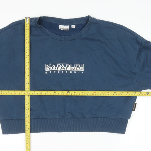 Napapijri Women Blue Medium Crew Neck Pullover Sweatshirt