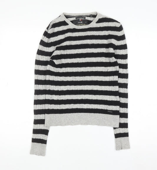 Superdry Womens Black Grey Striped Wool Blend Crew Neck Jumper XS