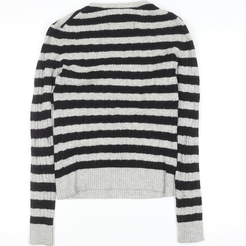 Superdry Womens Black Grey Striped Wool Blend Crew Neck Jumper XS
