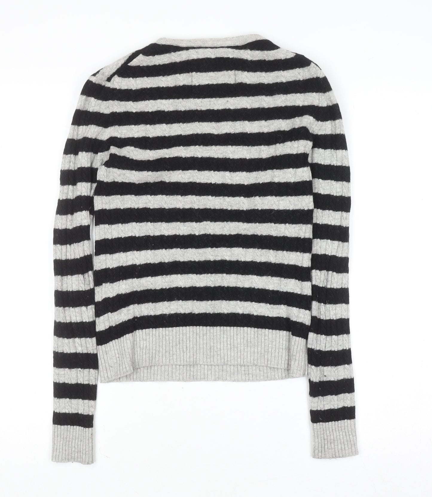 Superdry Womens Black Grey Striped Wool Blend Crew Neck Jumper XS
