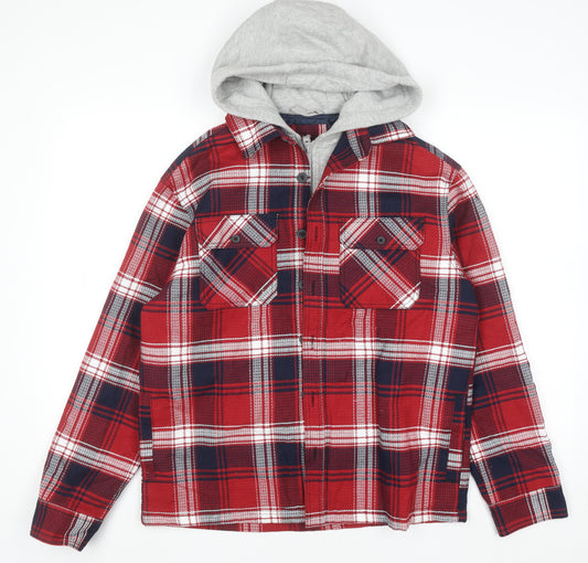 Next Boys Red Check Flannel Hooded Shirt Jacket 14 Years