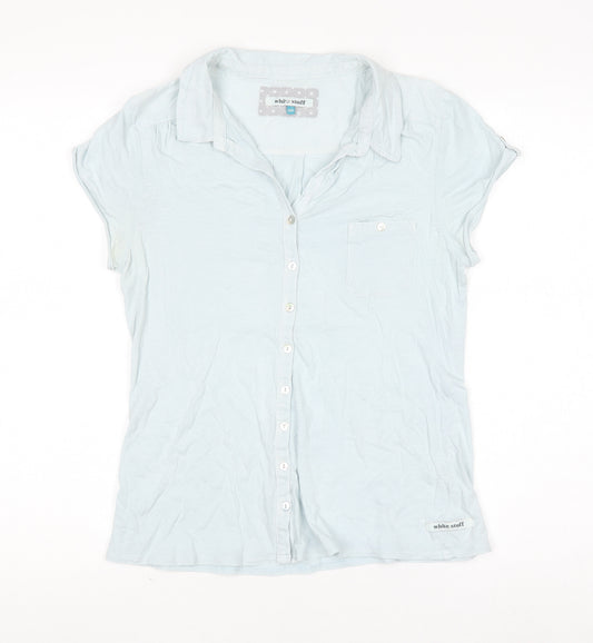 White Stuff Women’s Ice Blue Cotton Short Sleeve Button-Up Shirt Size 10