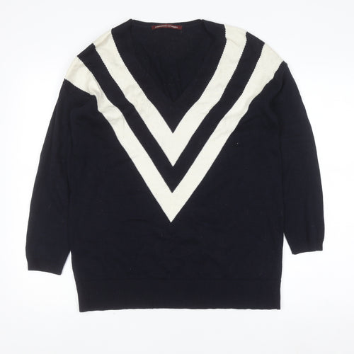 Comptoir des Cotonniers Unisex Blue XS V-Neck Wool Blend Jumper