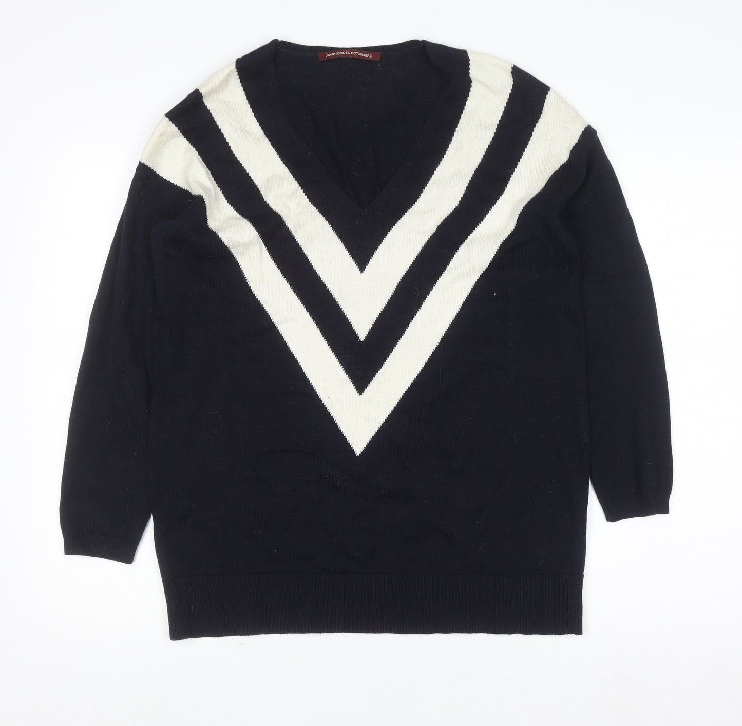 Comptoir des Cotonniers Unisex Blue XS V-Neck Wool Blend Jumper