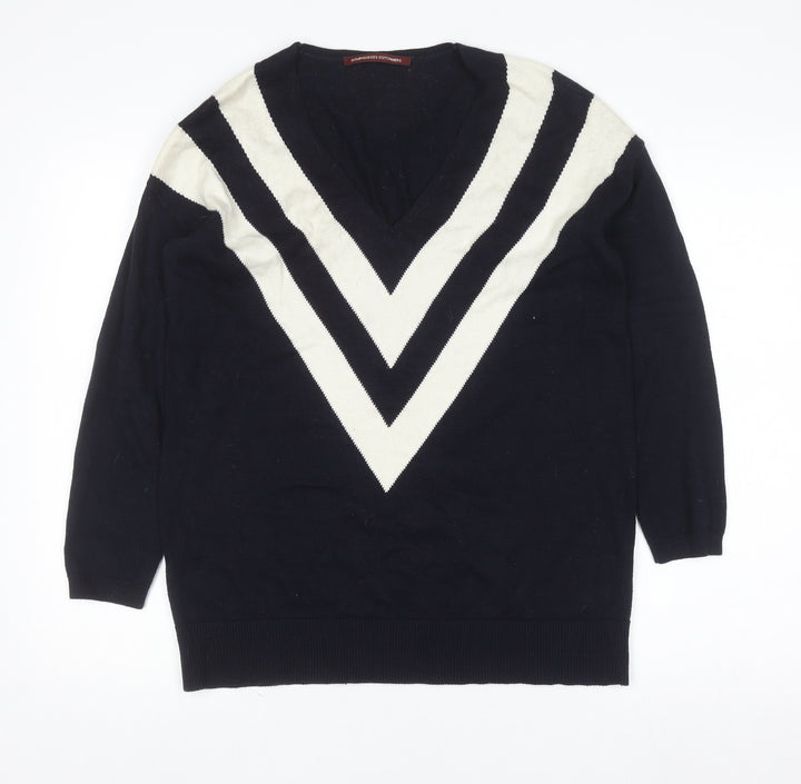 Comptoir des Cotonniers Unisex Blue XS V-Neck Wool Blend Jumper