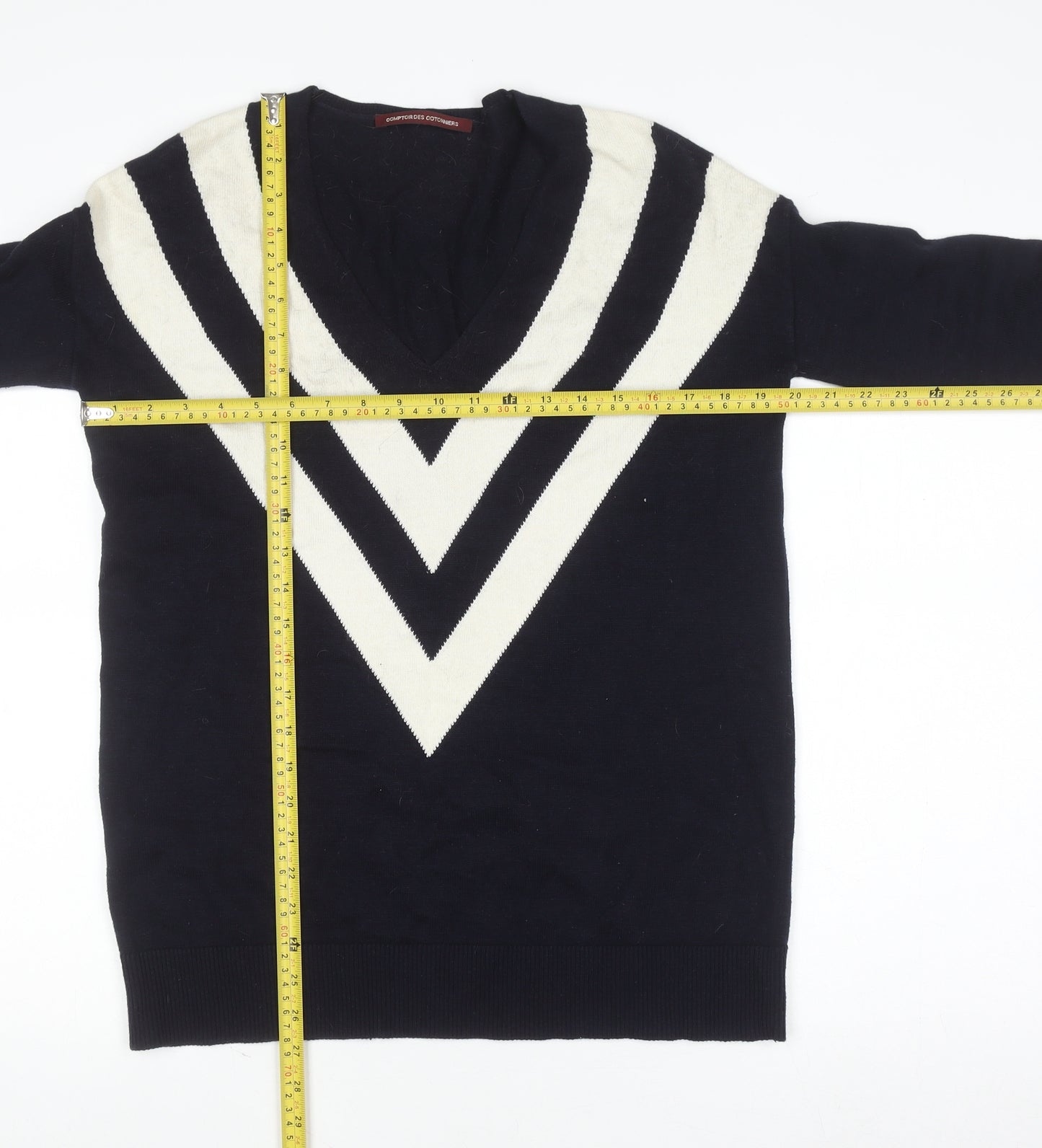 Comptoir des Cotonniers Unisex Blue XS V-Neck Wool Blend Jumper
