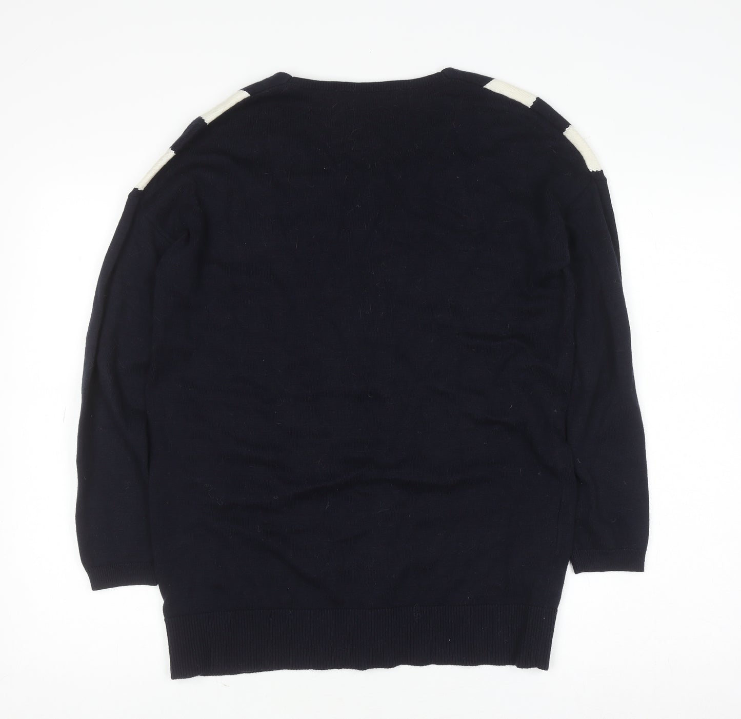 Comptoir des Cotonniers Unisex Blue XS V-Neck Wool Blend Jumper