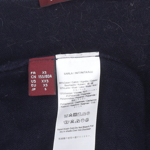 Comptoir des Cotonniers Unisex Blue XS V-Neck Wool Blend Jumper