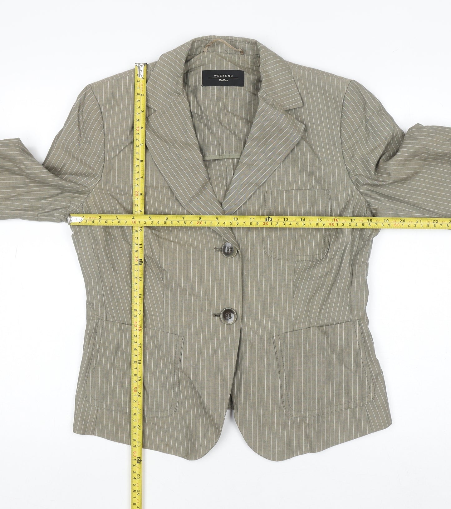 Max Mara Weekend Women Grey Striped Linen Blazer Size 12