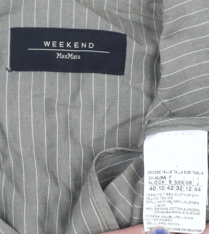 Max Mara Weekend Women Grey Striped Linen Blazer Size 12