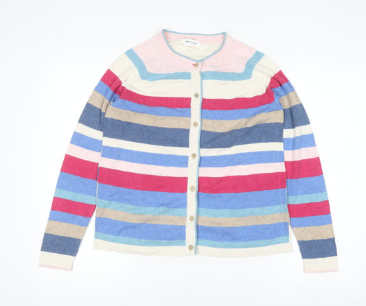 White Stuff Women Multicoloured Stripe Cardigan UK 10 Organic Cotton