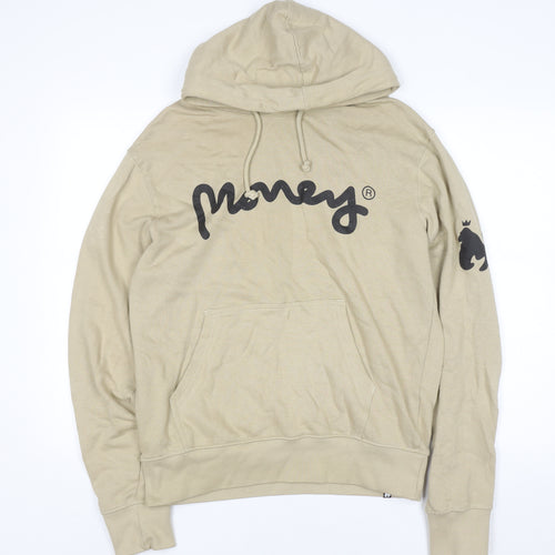 Money Mens Beige Pullover Hoodie M Graphic Logo Cotton Streetwear