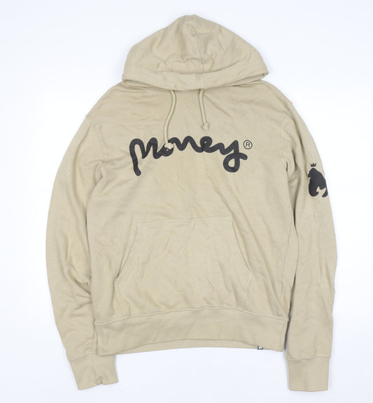 Money Mens Beige Pullover Hoodie M Graphic Logo Cotton Streetwear