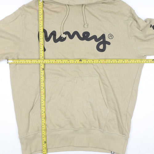 Money Mens Beige Pullover Hoodie M Graphic Logo Cotton Streetwear