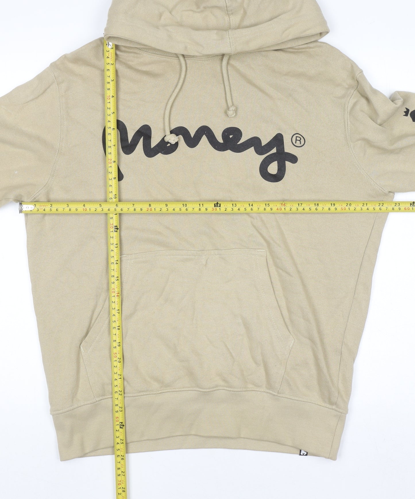 Money Mens Beige Pullover Hoodie M Graphic Logo Cotton Streetwear