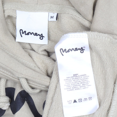 Money Mens Beige Pullover Hoodie M Graphic Logo Cotton Streetwear