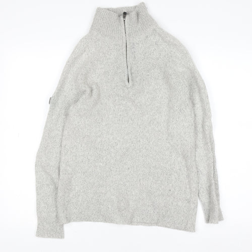 Superdry Women’s Grey Wool Blend 1/4 Zip High Neck Jumper Size L