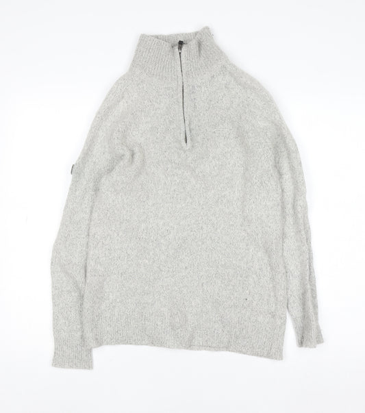 Superdry Women’s Grey Wool Blend 1/4 Zip High Neck Jumper Size L