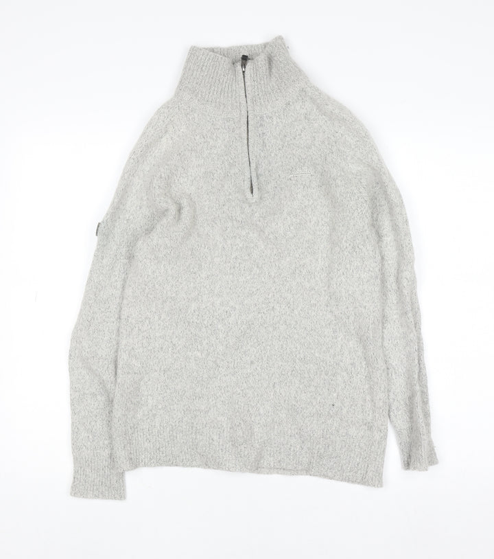 Superdry Women’s Grey Wool Blend 1/4 Zip High Neck Jumper Size L
