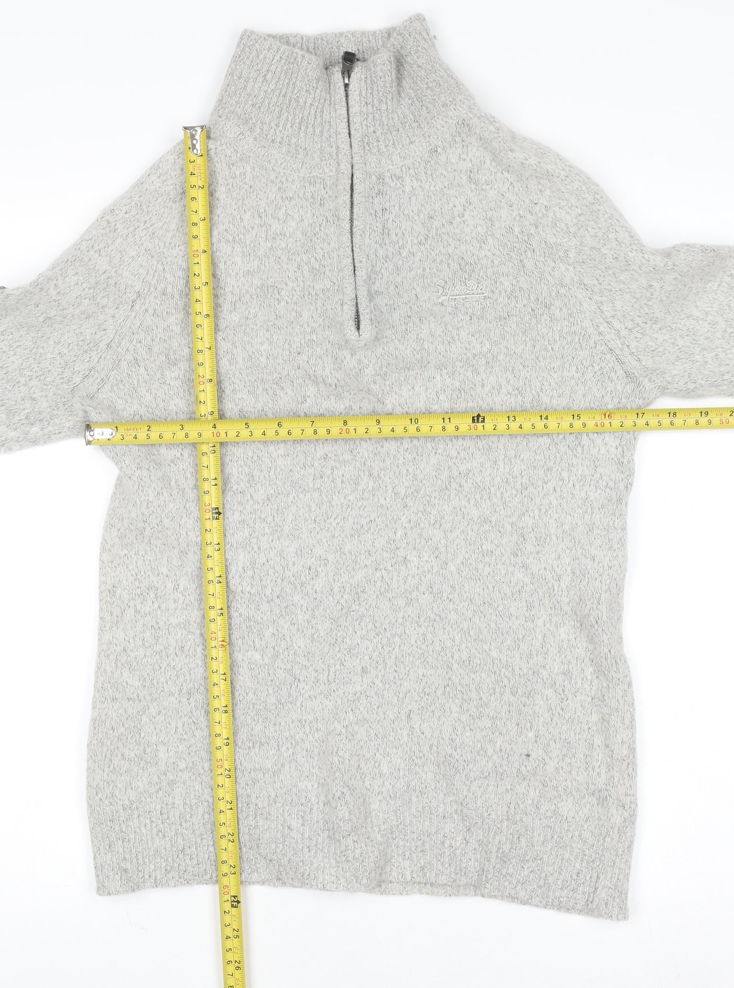 Superdry Women’s Grey Wool Blend 1/4 Zip High Neck Jumper Size L