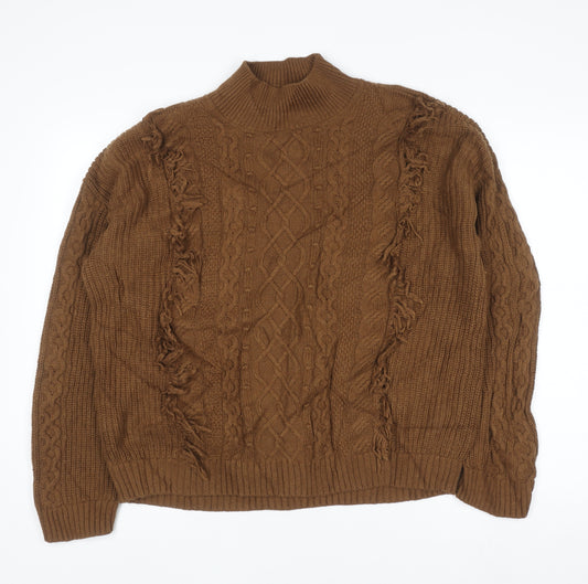 Marks and Spencer Per Una Women’s Brown Cable-Knit Mock Neck Jumper M