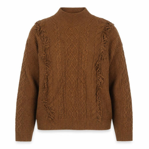 Marks and Spencer Per Una Women’s Brown Cable-Knit Mock Neck Jumper M