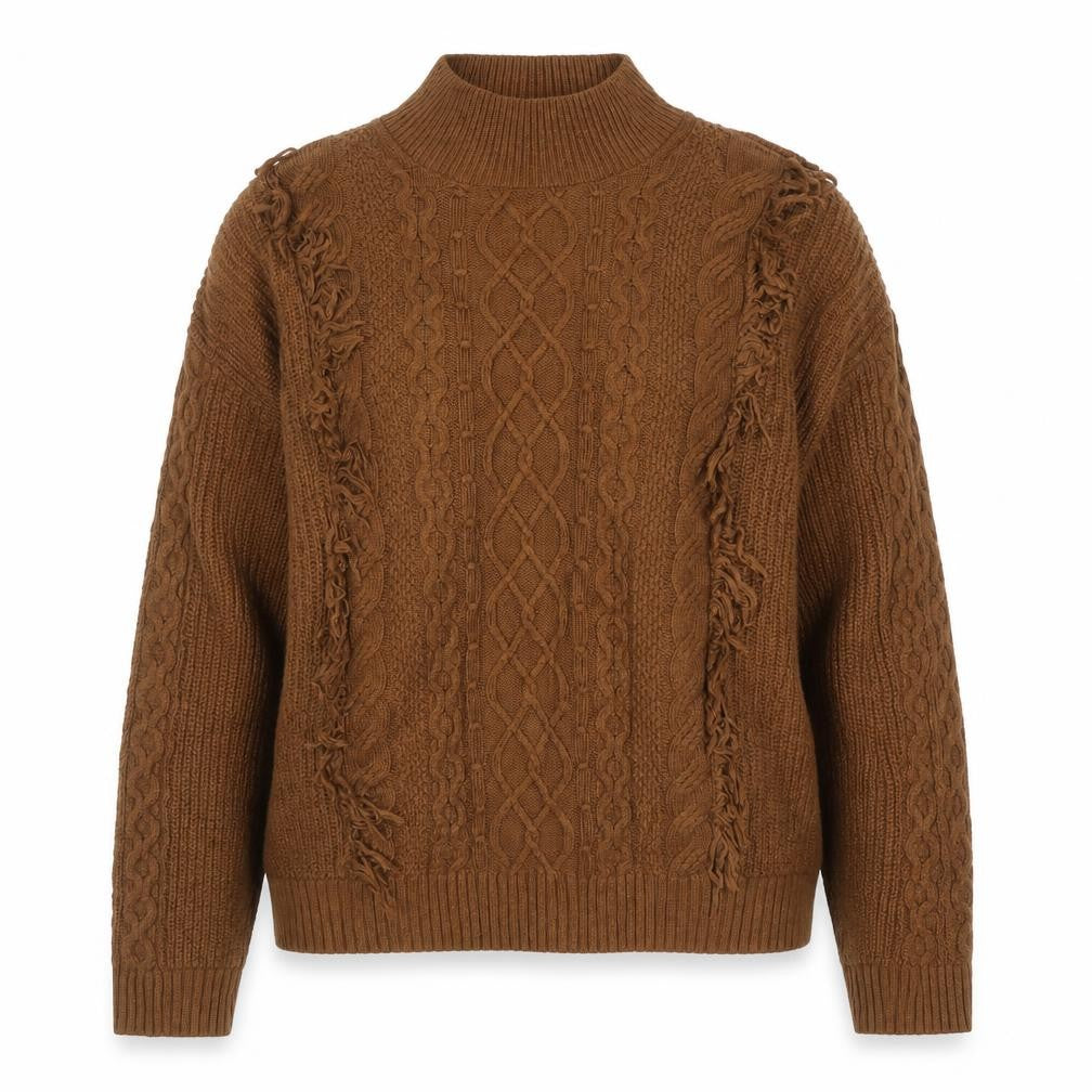 Marks and Spencer Per Una Women’s Brown Cable-Knit Mock Neck Jumper M