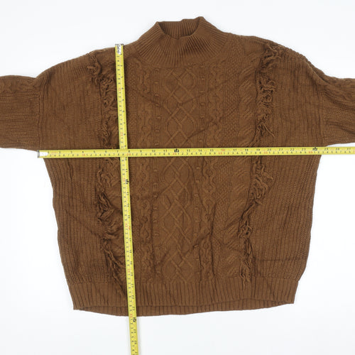Marks and Spencer Per Una Women’s Brown Cable-Knit Mock Neck Jumper M