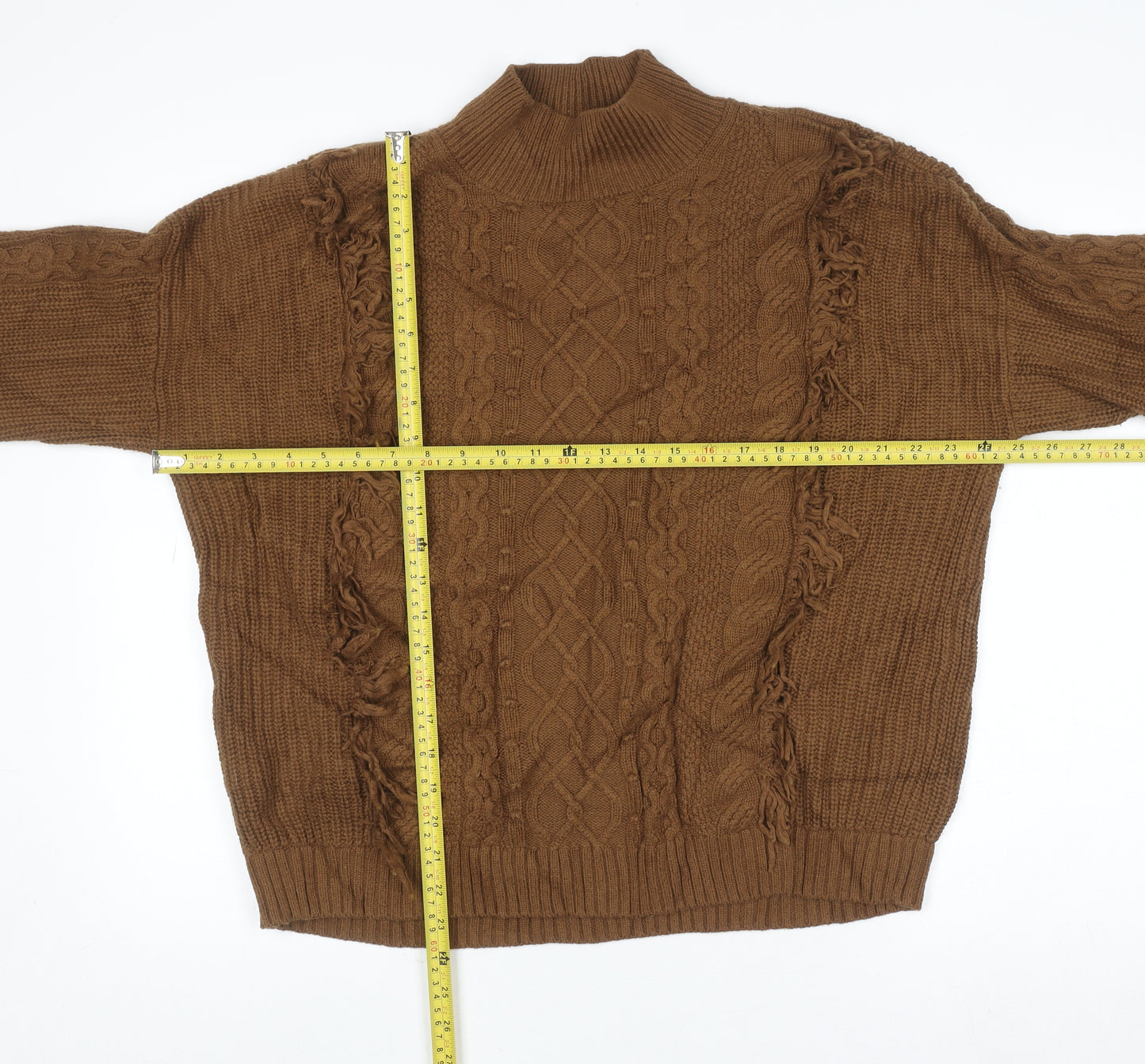 Marks and Spencer Per Una Women’s Brown Cable-Knit Mock Neck Jumper M