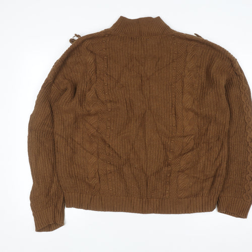 Marks and Spencer Per Una Women’s Brown Cable-Knit Mock Neck Jumper M